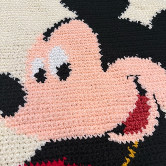 Cute Mickey Mouse Disney Throw Blanket 90s Handmade Crocheted 47”x38”